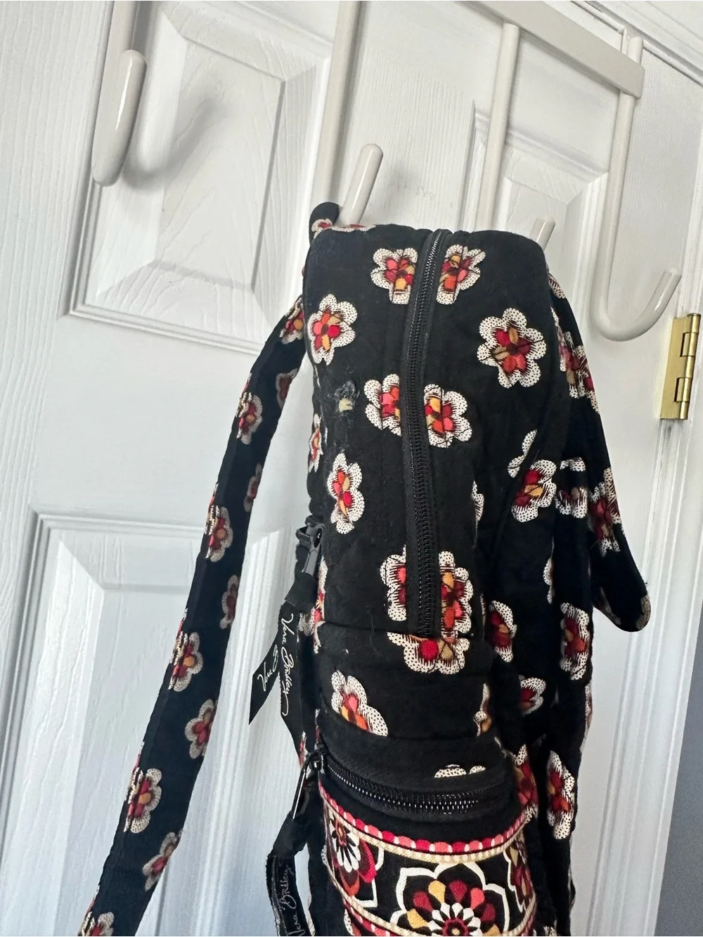 Vera Bradley Large Quilted Backpack in Pirouette Signature Print Black/White/Red